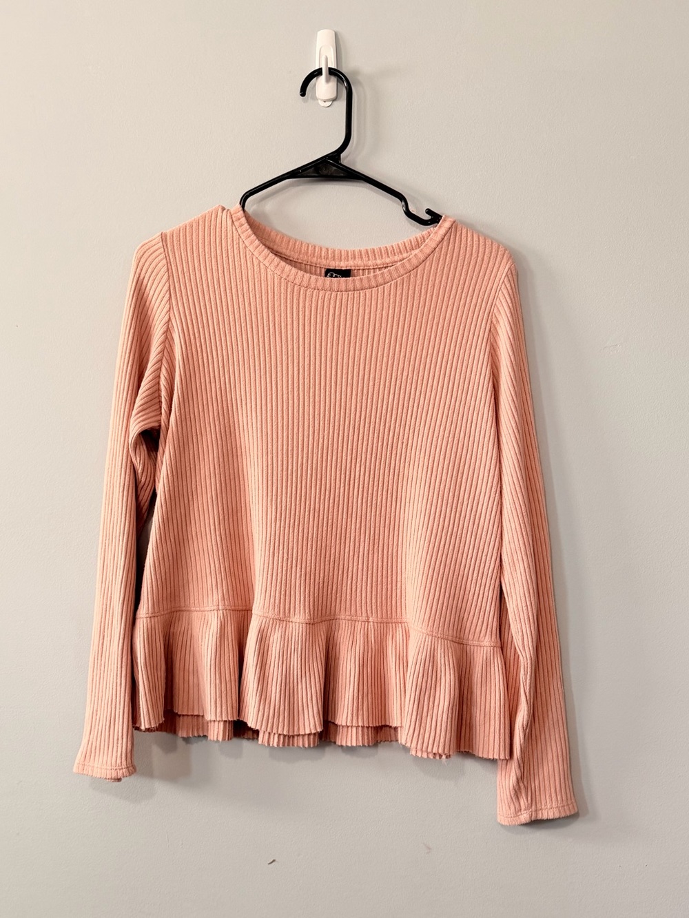 Art Class Ribbed Peplum Long-Sleeve Top in Light Pink